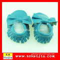 bow leather shoes 2015 newest design moccasins blue fancy baby girls shoes